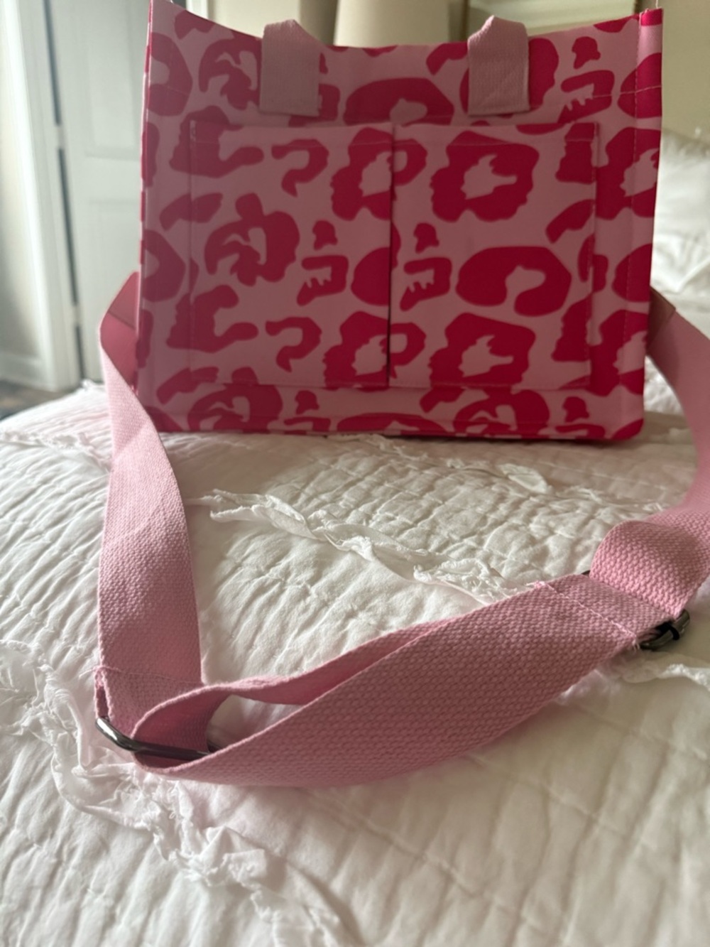 Pink Leopard Print Crossbody Bag with Adjustable Strap